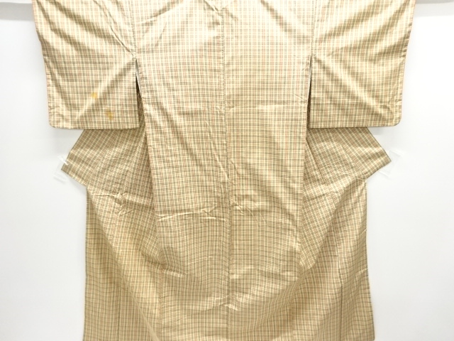 アンティーク　格子織出し手織り紬着物